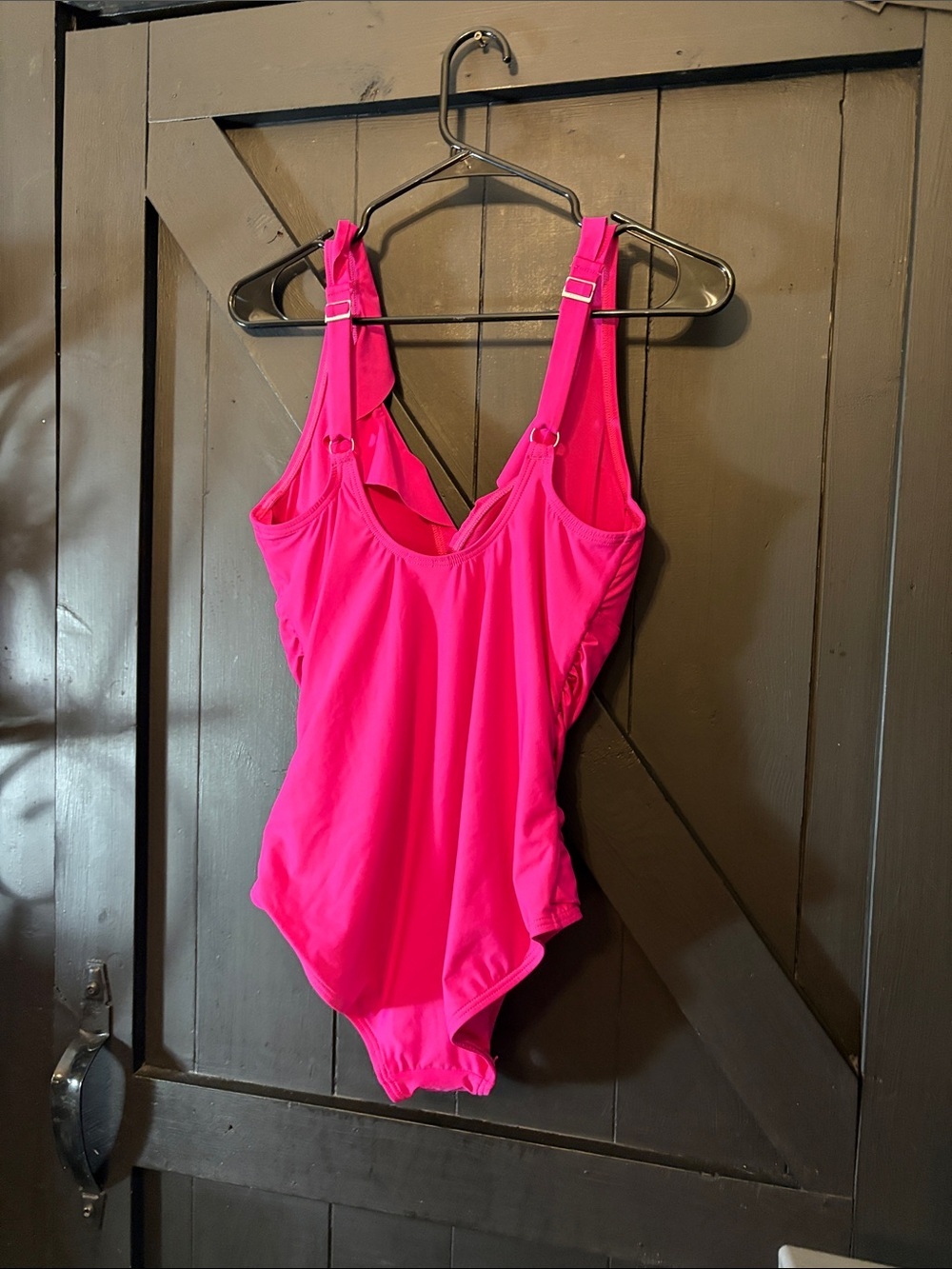 DKNY Hot Pink Ruffle V-Neck One-Piece Swimsuit - Picture 5 of 6
